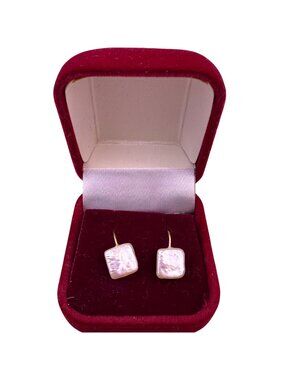 Square Freshwater Pearl Dangle Earrings For Women White & Purple Tones